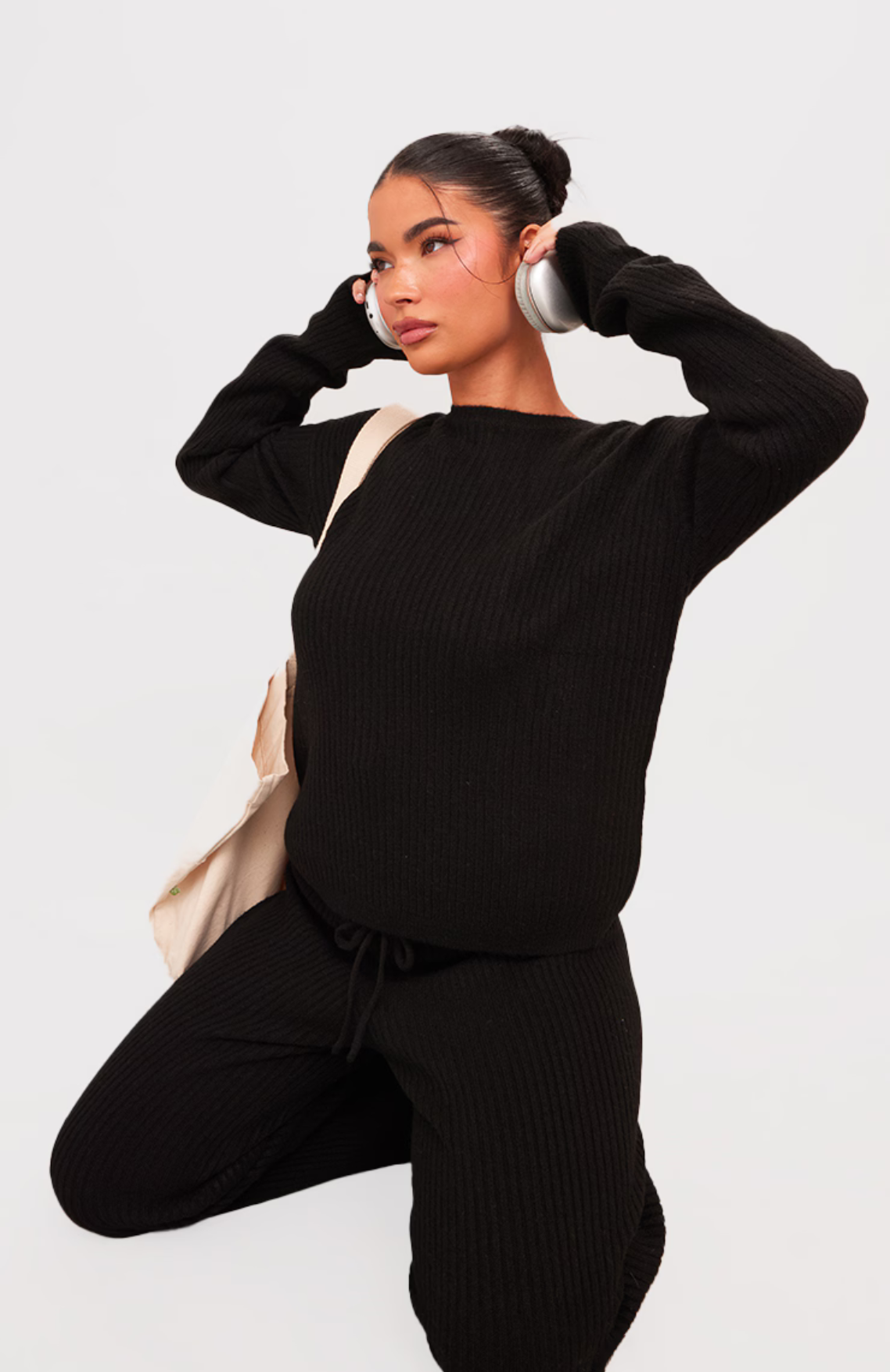 Petite Black Knit Oversized Jumper Set