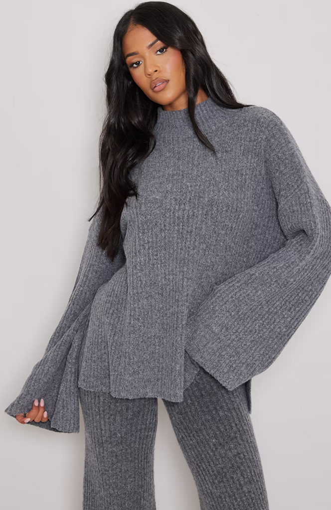 Tall Charcoal Luxe Rib Knit Oversized Jumper Set