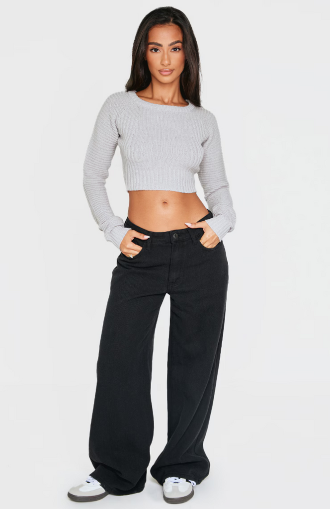 Grey Cropped Knit Jumper