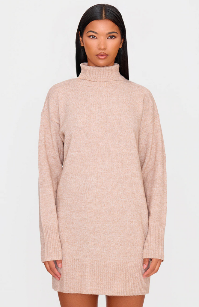 Roll Neck Jumper Dress - Mocha