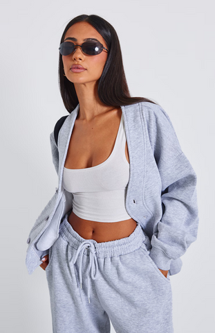 Grey Marl Button Up Sweatshirt Set