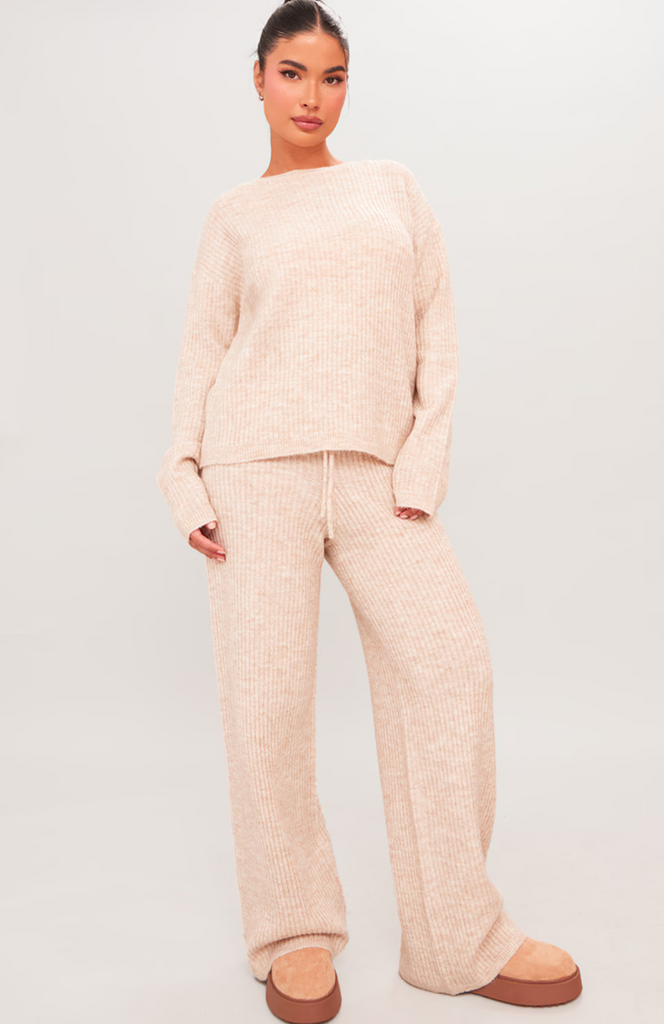 Petite Oatmeal Knit Oversized Jumper Set