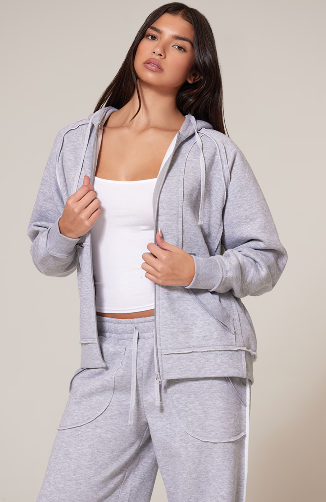 Premium Zip Up Hoodie Set - Grey Marl