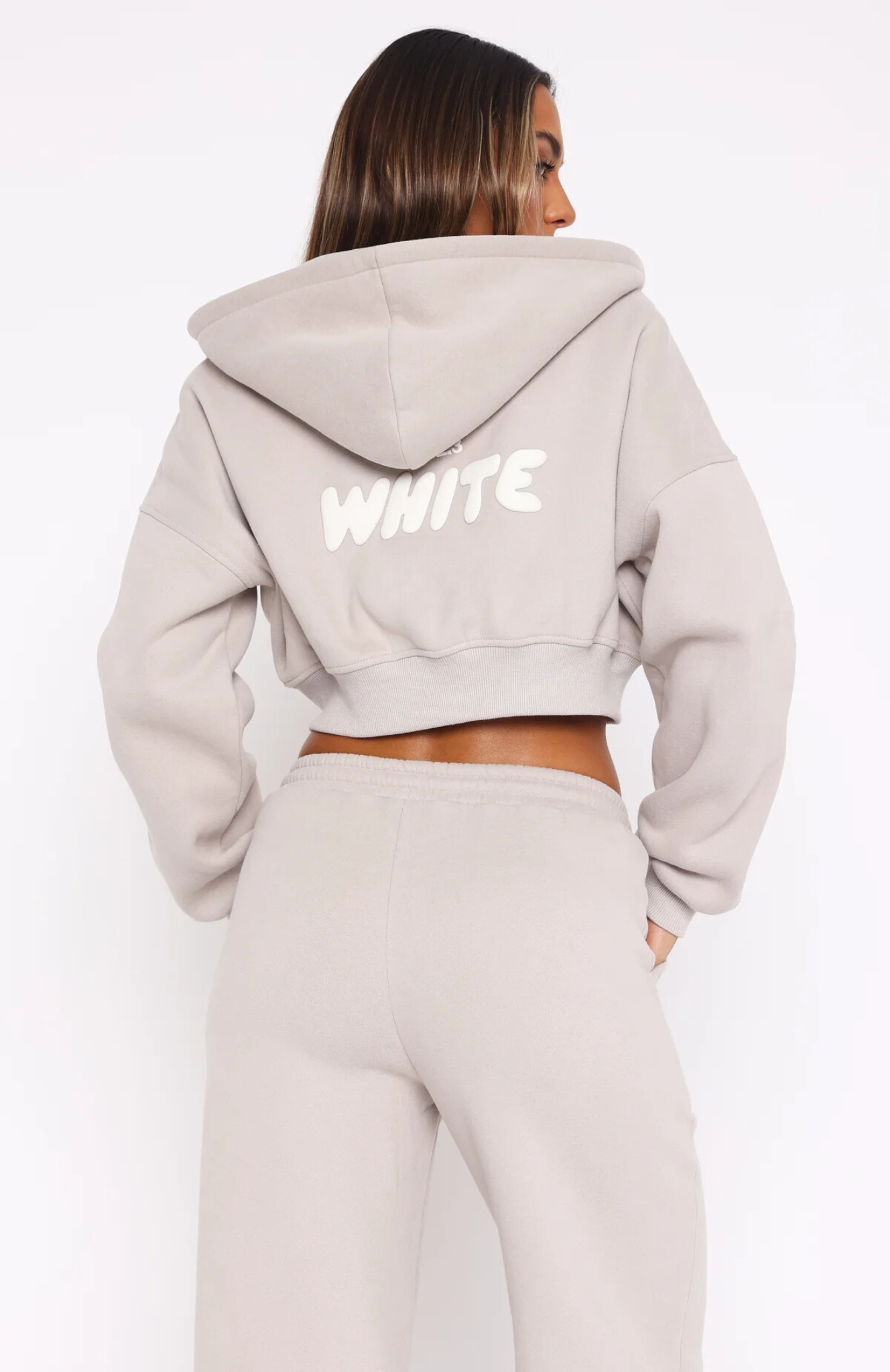 Cropped Zip Hoodie + Wide Leg Sweatpants Mineral Set - Moon