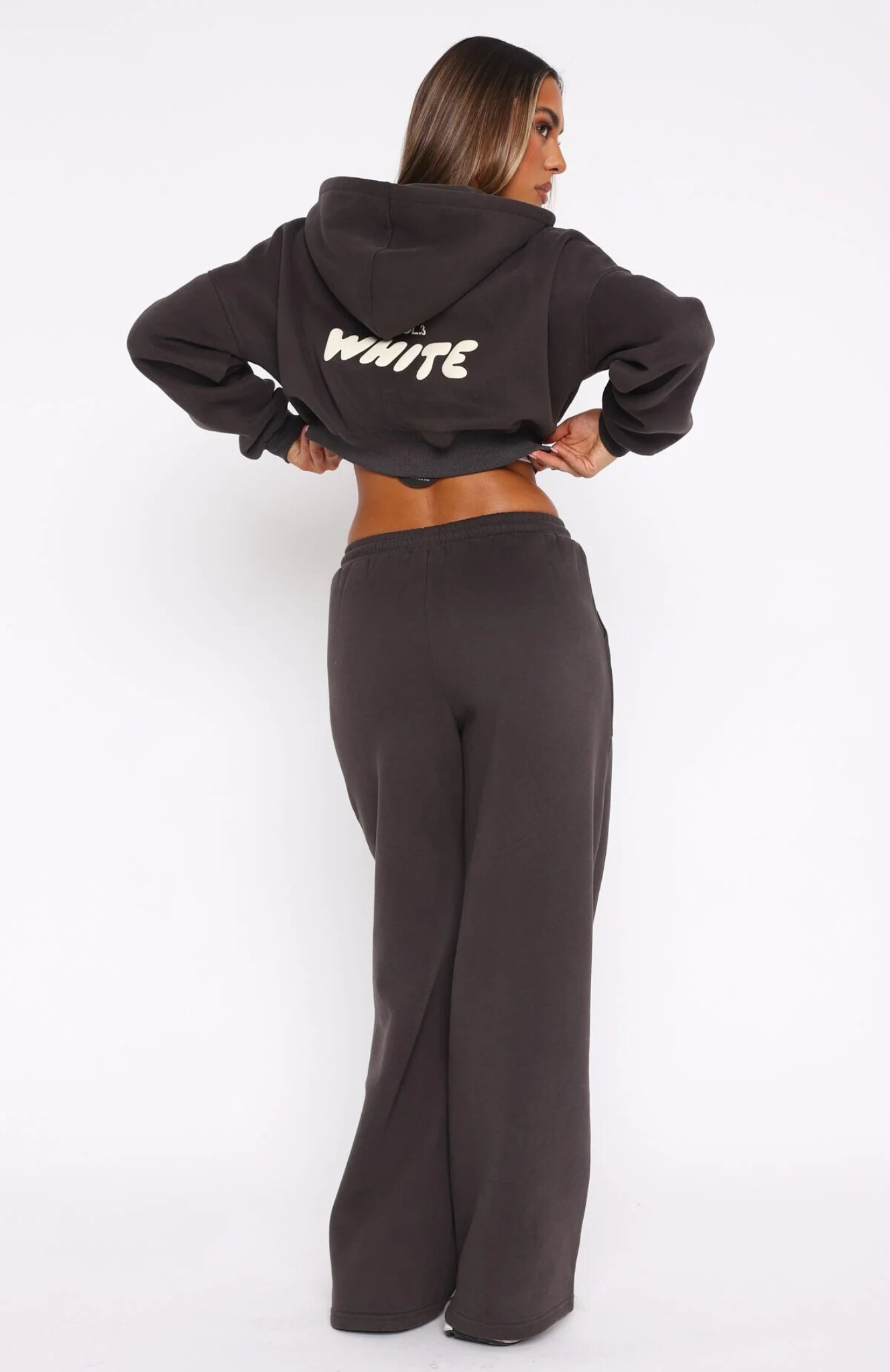 Cropped Zip Hoodie + Wide Leg Sweatpants - Shadow