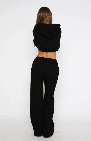 Oversize Hoodie + Wide Leg Sweatpants  - Black