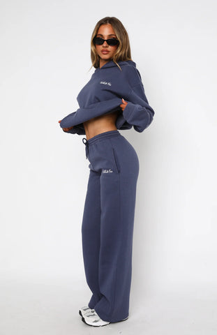 Oversize Hoodie + Wide Leg Sweatpants  - Navy