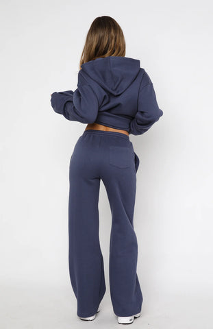 Oversize Hoodie + Wide Leg Sweatpants  - Navy