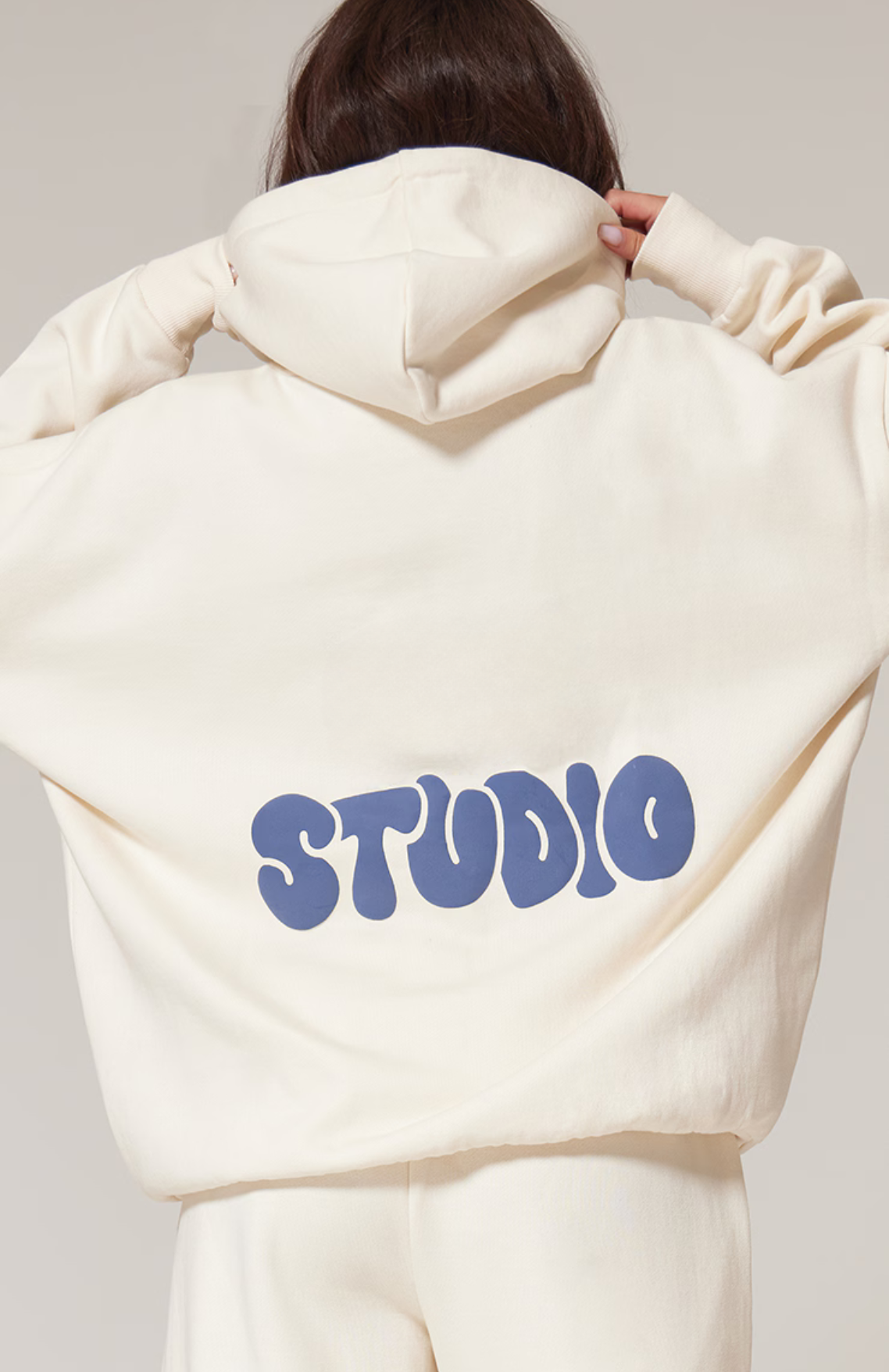 Premium Studio Print Oversized Hoodie Set - Sand