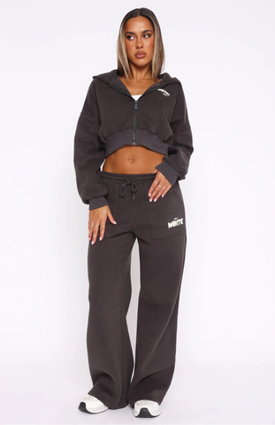 Cropped Zip Hoodie + Wide Leg Sweatpants - Shadow