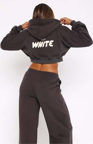 Cropped Zip Hoodie + Wide Leg Sweatpants - Shadow