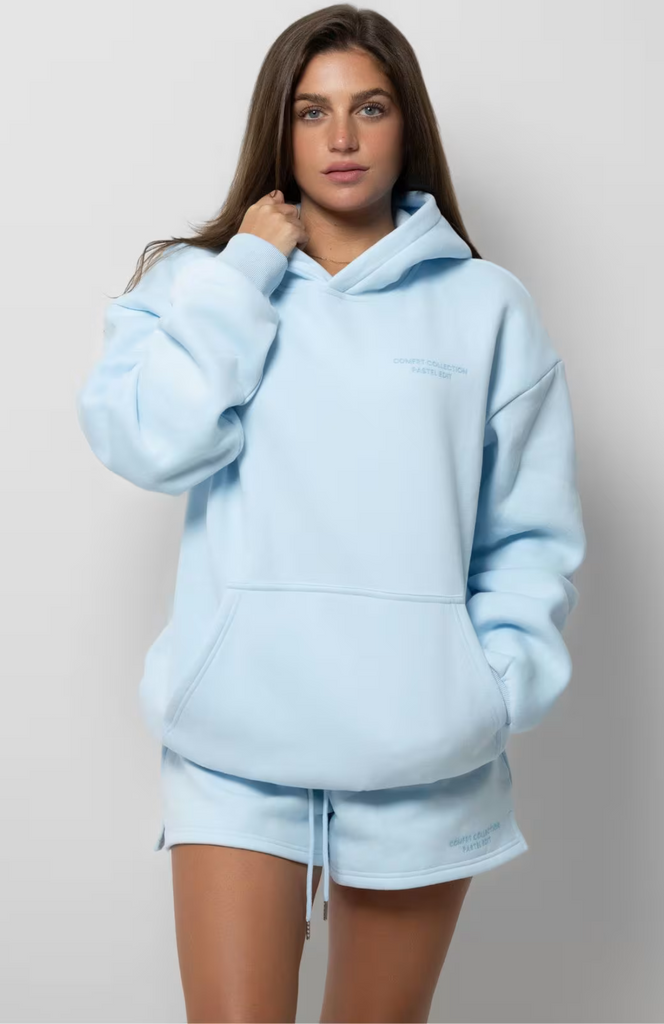 Oversize Hoodie + Shorts Set - Baby Blue