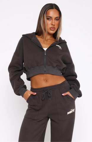 Cropped Zip Hoodie + Wide Leg Sweatpants - Shadow