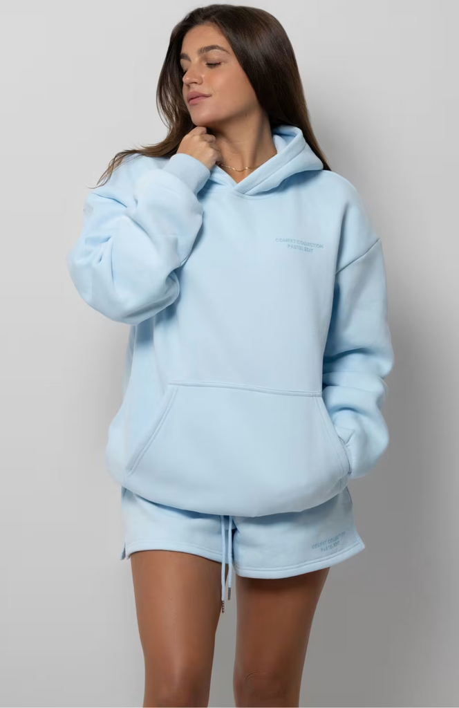 Oversize Hoodie + Shorts Set - Baby Blue