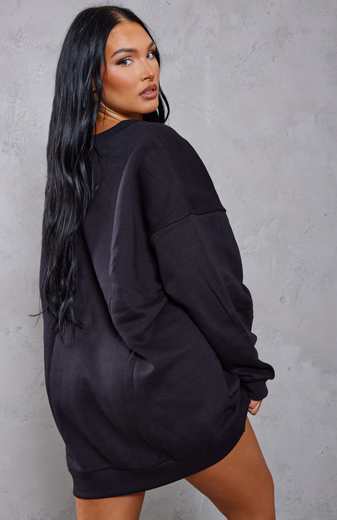 Sleeve Oversized Sweat Jumper Dress - Black