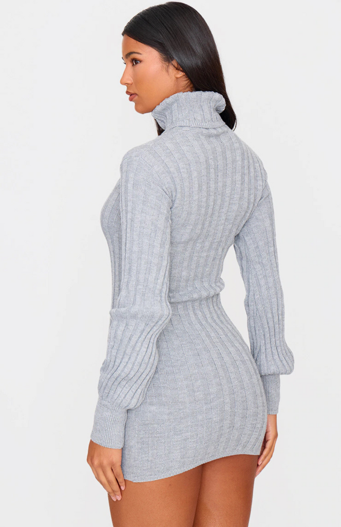 Roll Neck Jumper Dress - Grey