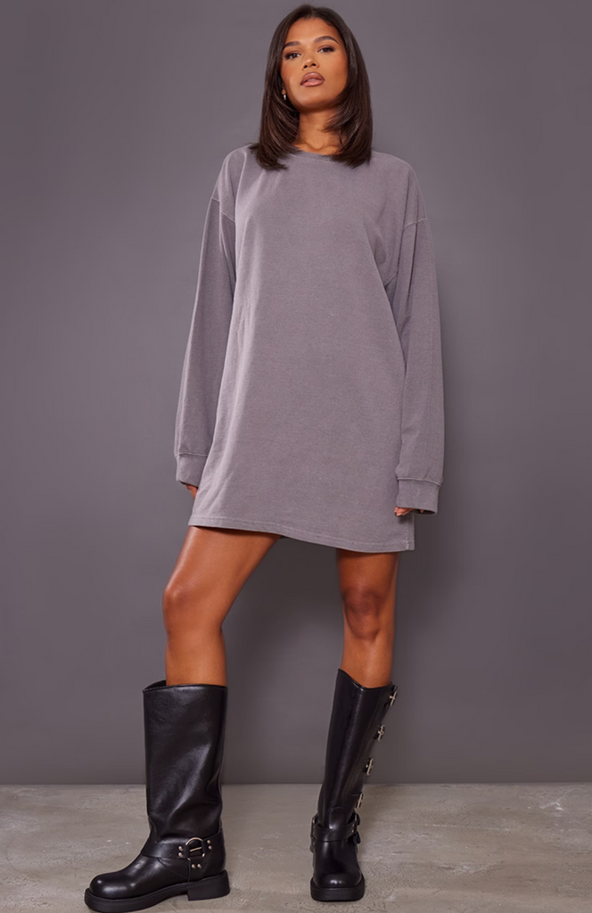 Sleeve Oversized Sweat Jumper - Charcoal