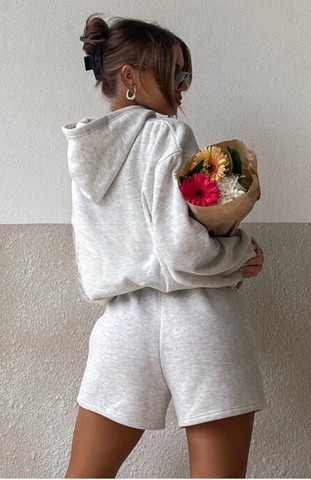 Oversize Hoodie + Shorts Set - Glacier Grey