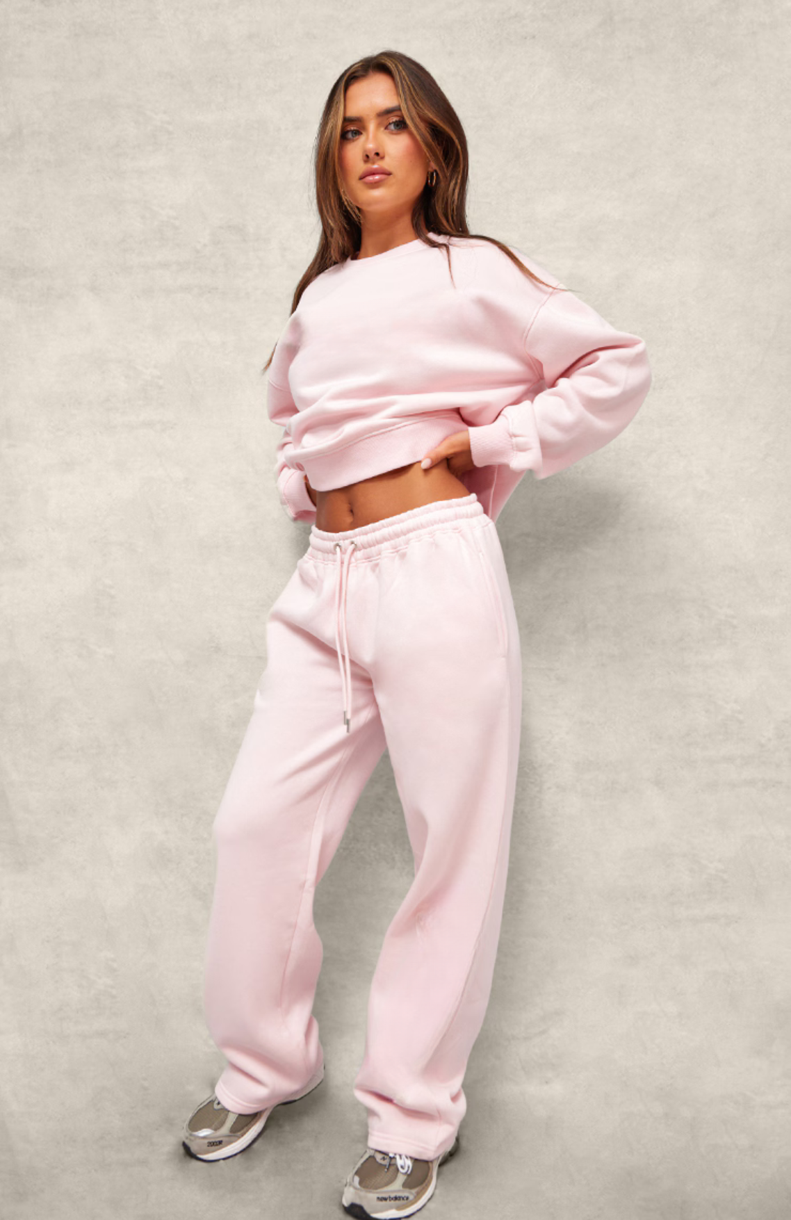 Oversized Embossed Sweatshirt Set - Baby Pink