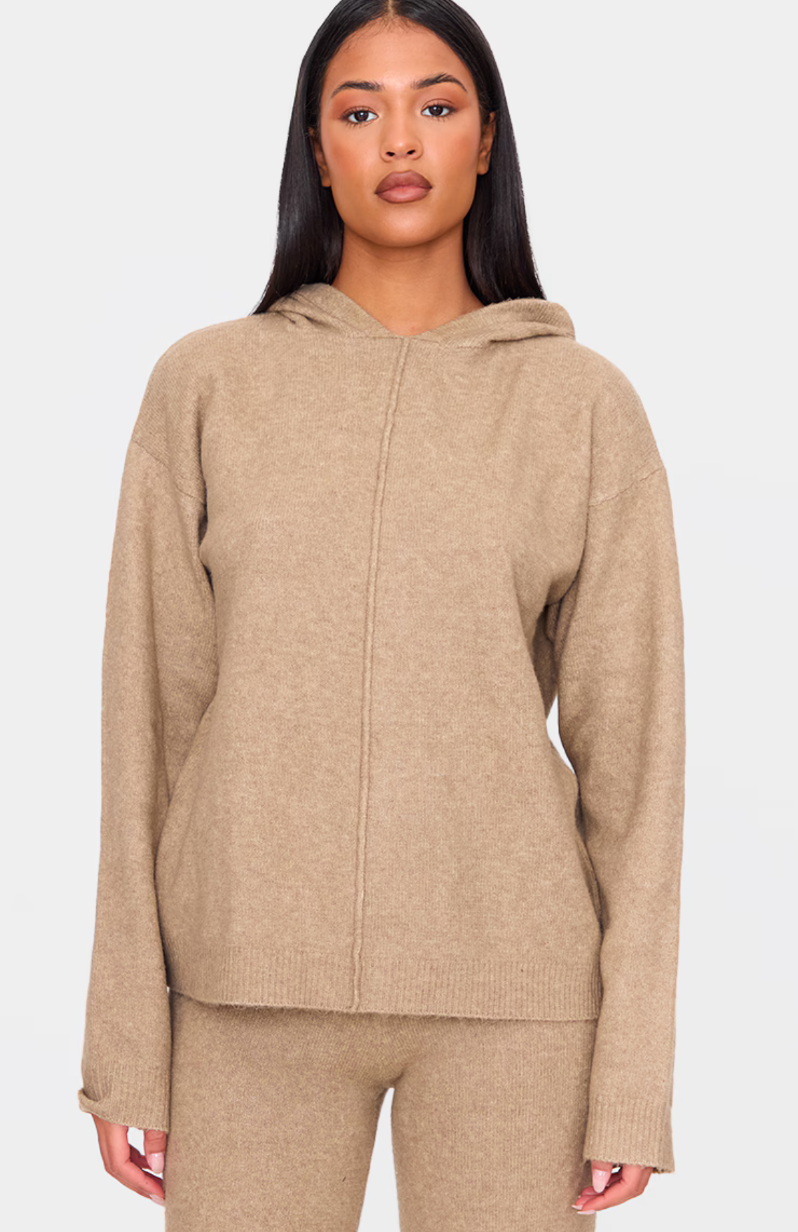 Tall Light Mocha Soft Knit Oversized Hoodie Set