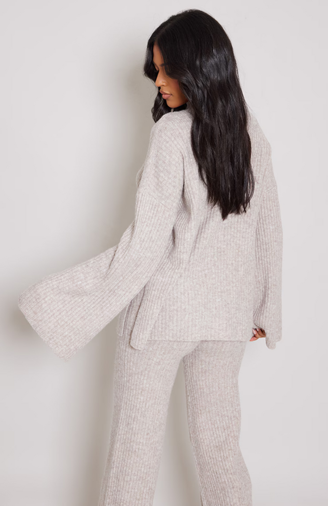 Tall Light Brown Luxe Rib Knit Oversized Jumper Set