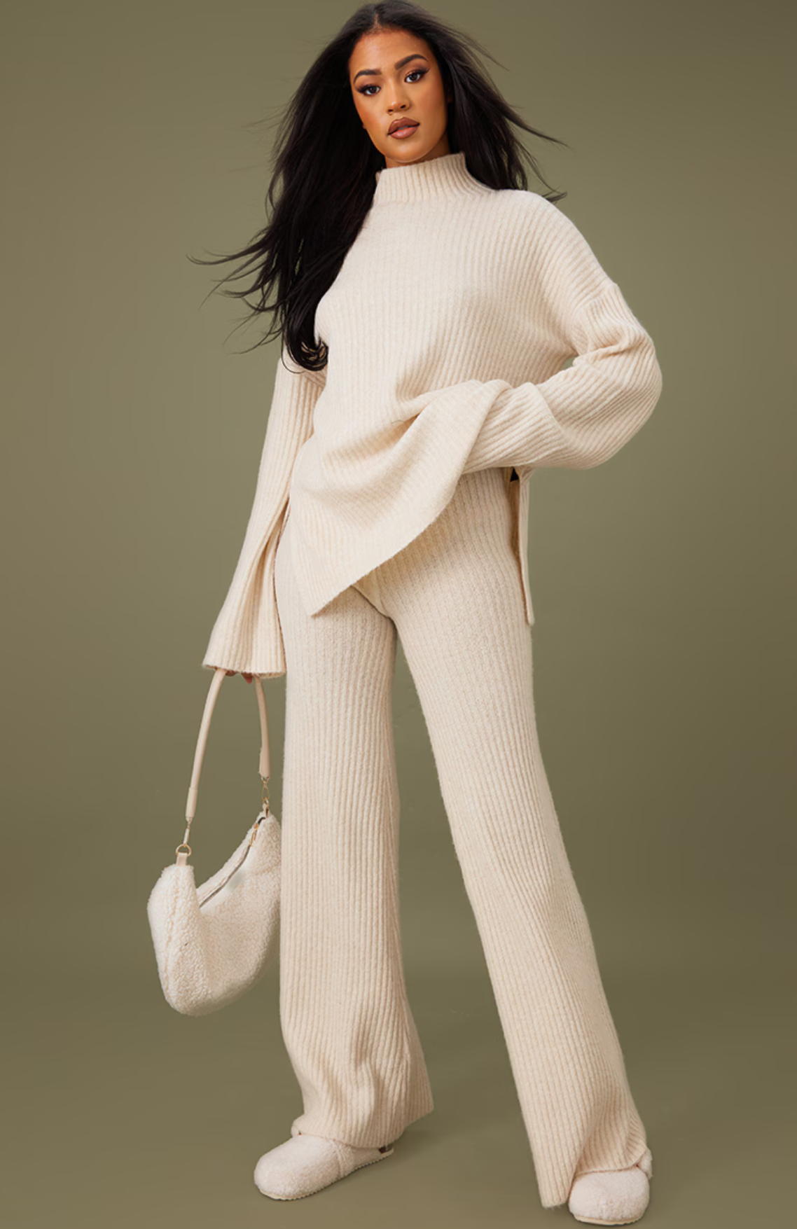 Tall Oatmeal Luxe Rib Knit Oversized Jumper Set