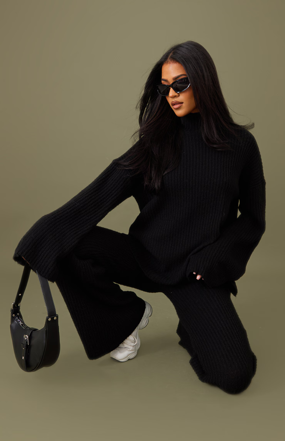 Tall Black Luxe Rib Knit Oversized Jumper Set