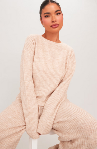 Petite Oatmeal Knit Oversized Jumper Set