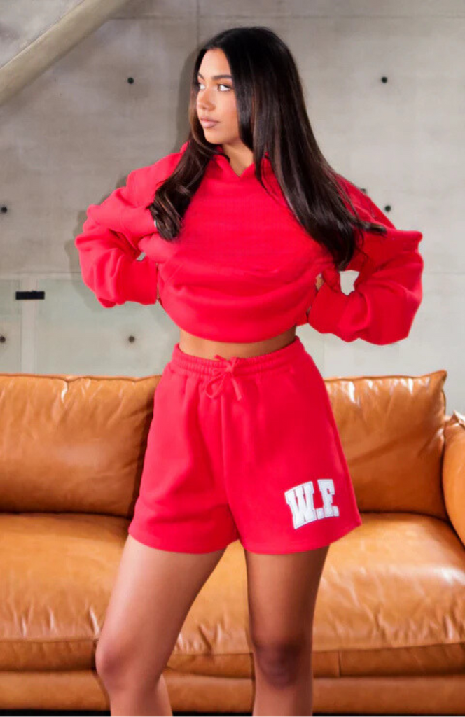 Oversize Hoodie + Shorts Set - Red