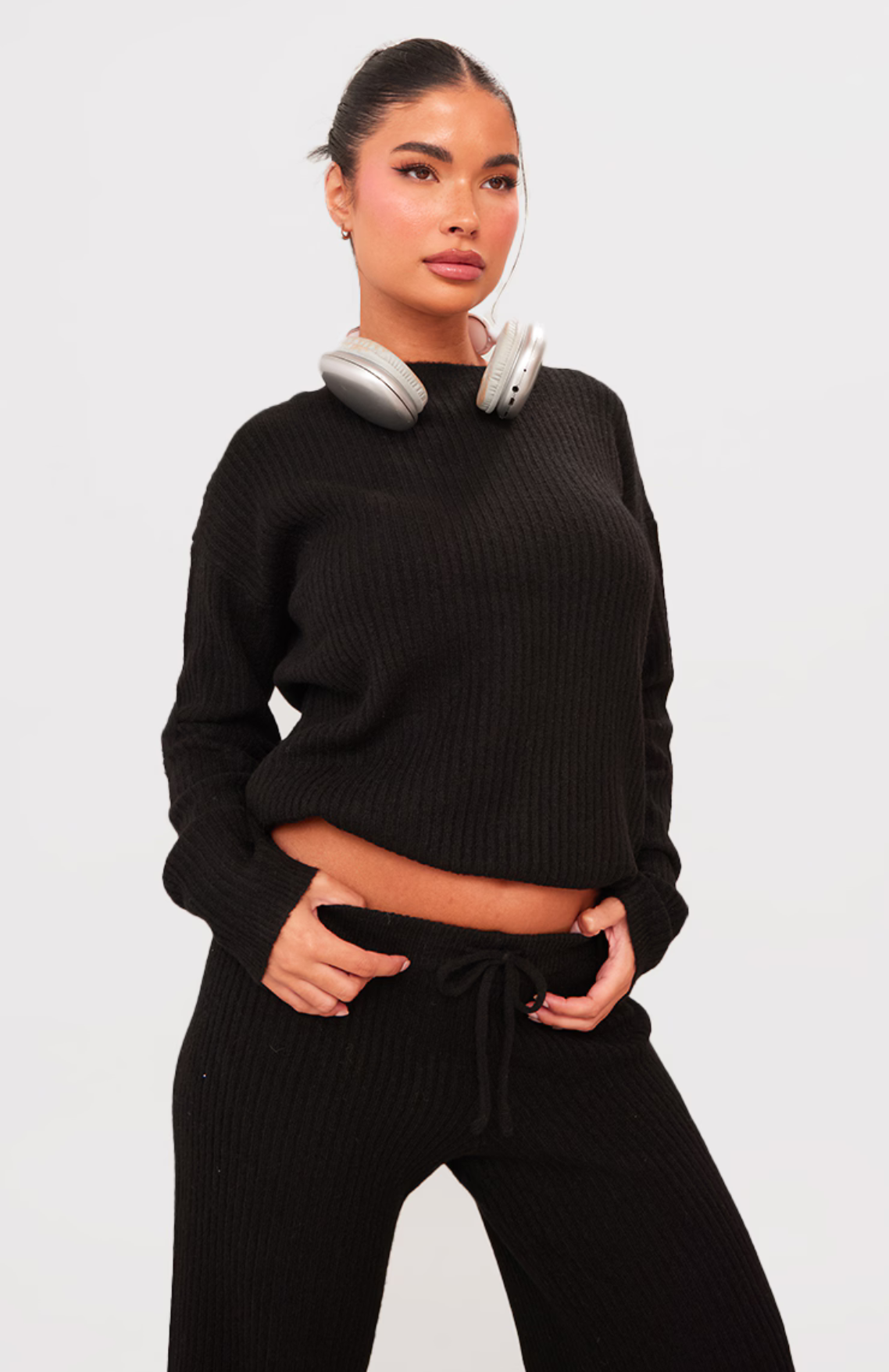 Petite Black Knit Oversized Jumper Set