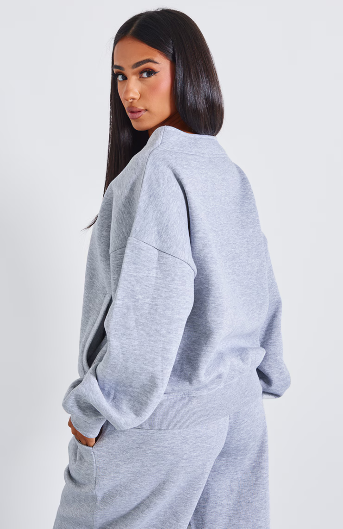 Grey Marl Button Up Sweatshirt Set