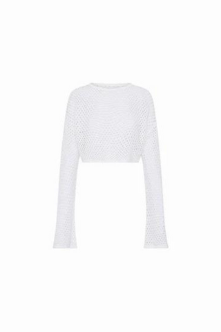 CROCHET LONG SLEEVE CROP - WHITE