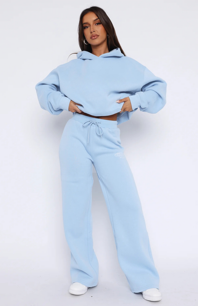 Oversized Hoodie + Wide Leg Sweatpants Set - Soft Blue