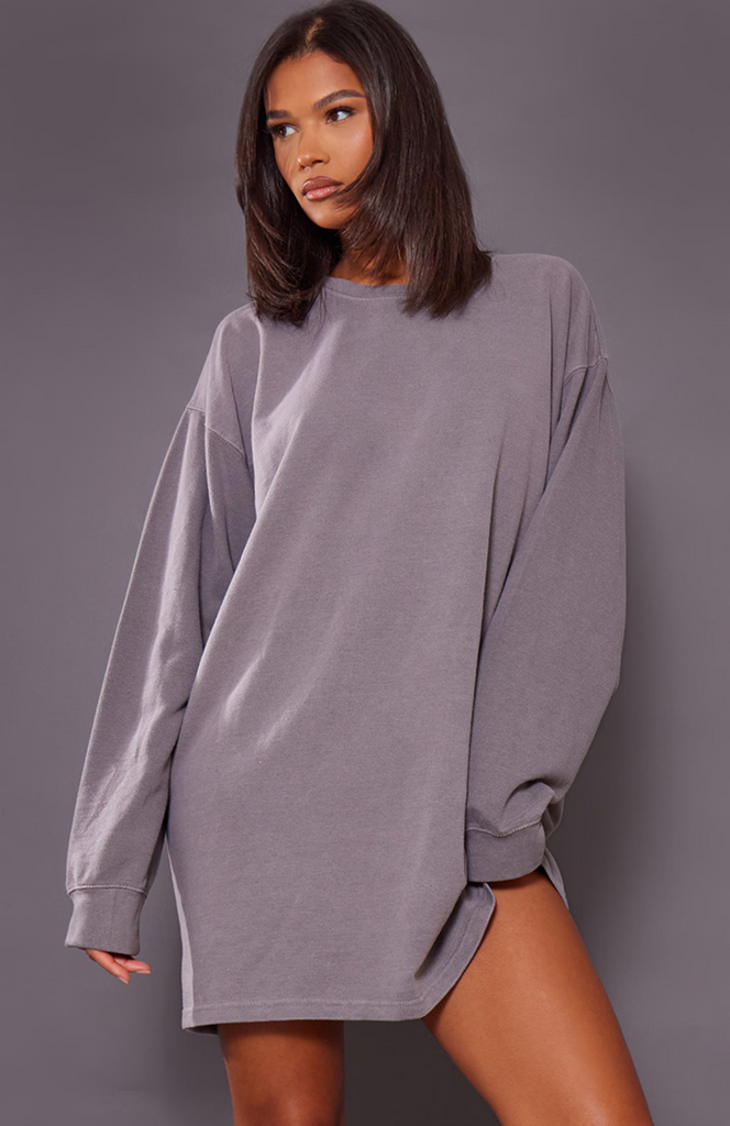 Sleeve Oversized Sweat Jumper - Charcoal