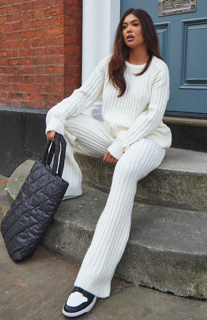 Cream Chunky Ribbed Knitted Set