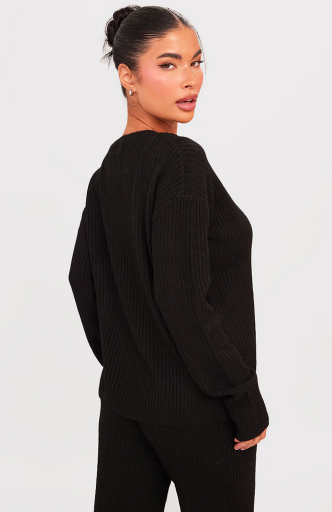 Petite Black Knit Oversized Jumper Set