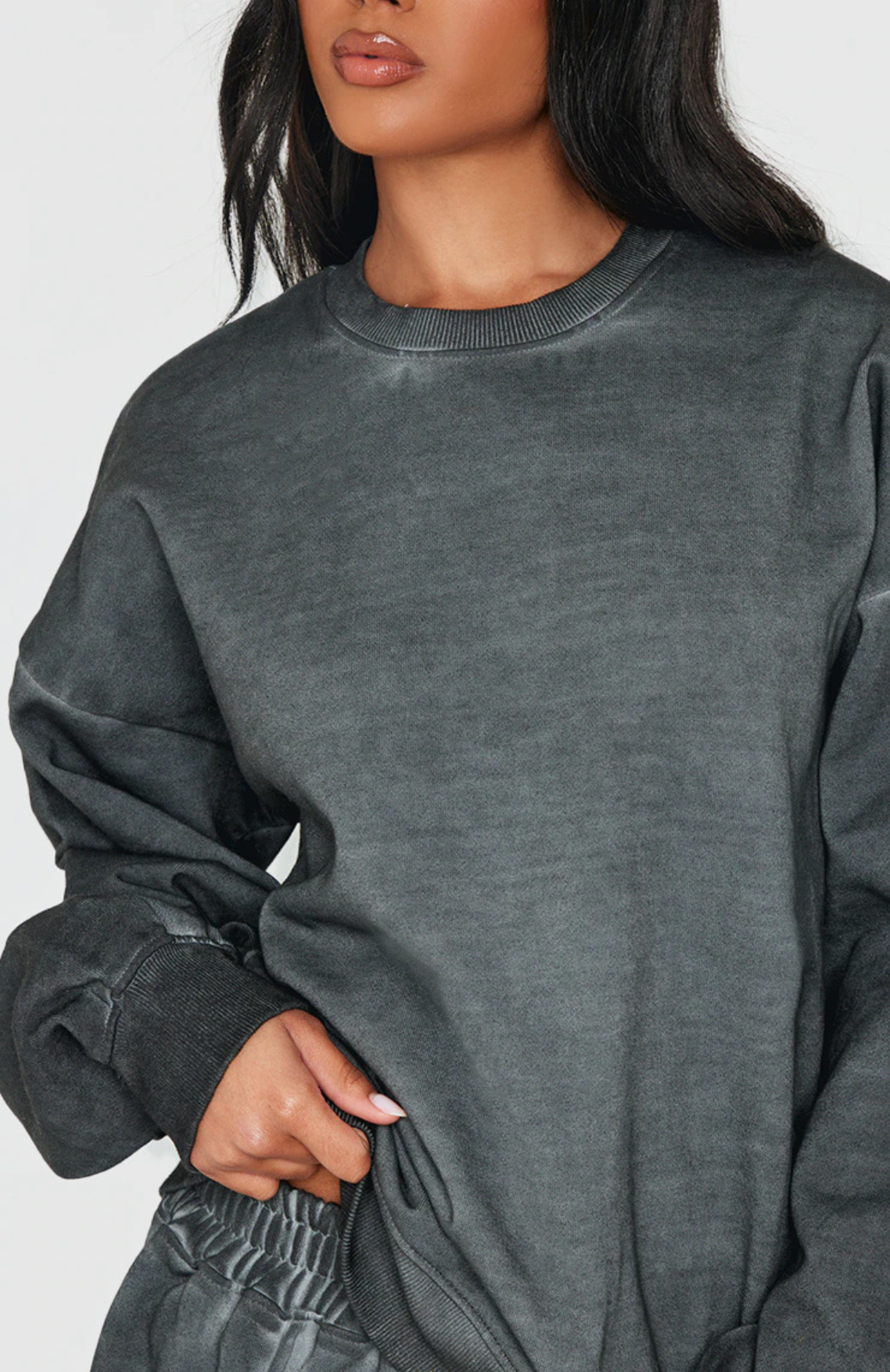 Premium Oversized Sweatshirt Set - Washed Charcoal