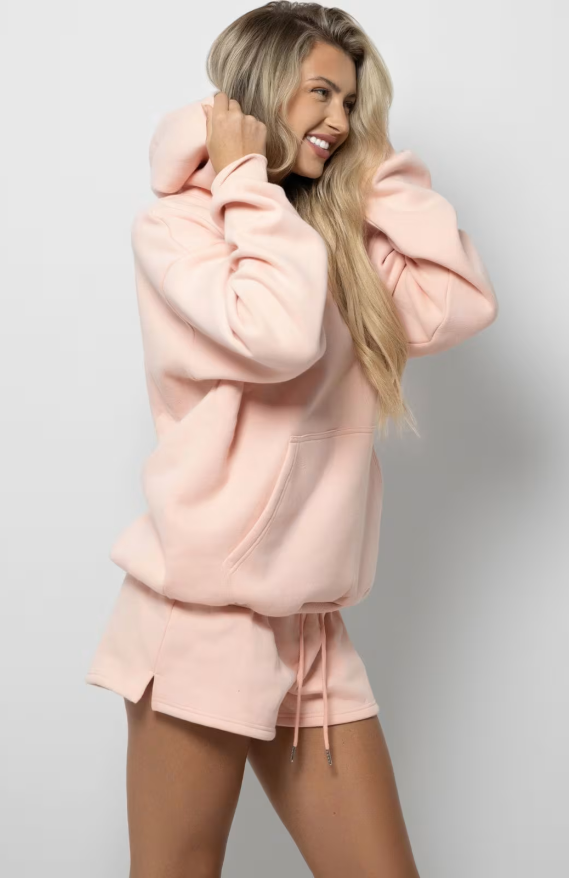 Oversize Hoodie + Shorts Set - Peach