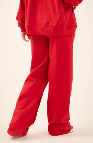 Oversized Wide Leg Seam Detail Joggers Set - Red