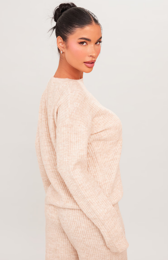 Petite Oatmeal Knit Oversized Jumper Set