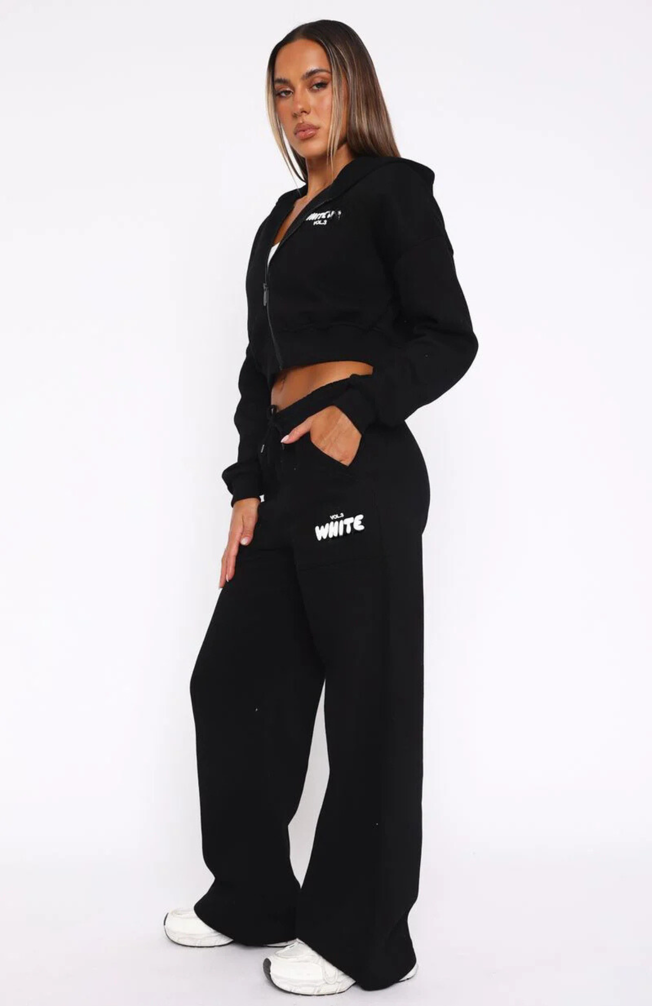 Cropped Zip Hoodie + Wide Leg Sweatpants Mineral Set - Monochrome