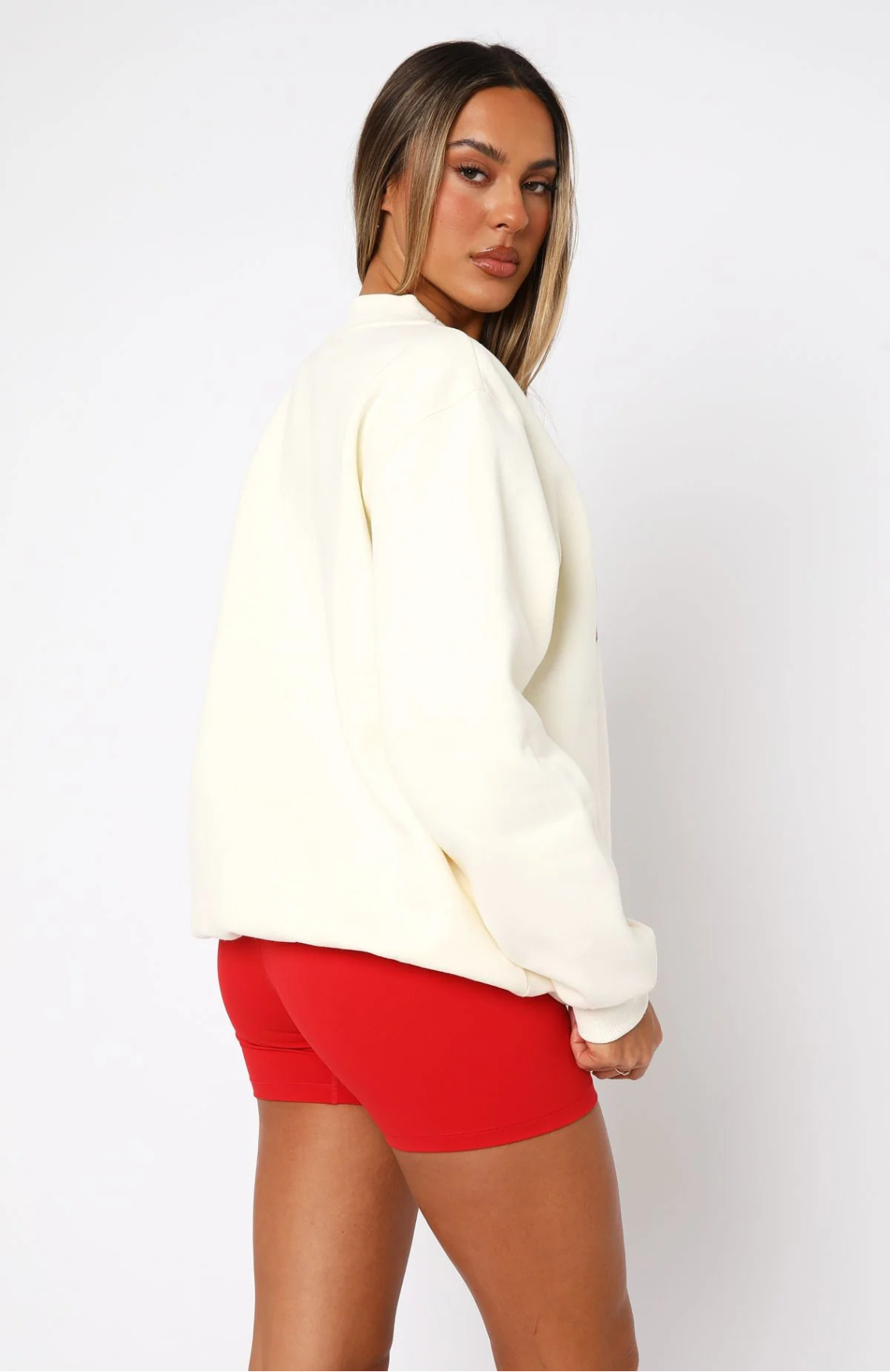 Oversize Sweater + Shorts Set - Cream & Red