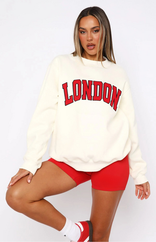 Oversize Sweater + Shorts Set - Cream & Red