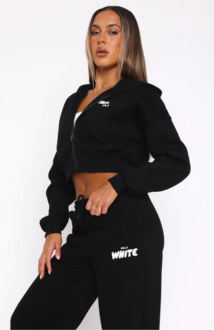 Cropped Zip Hoodie + Wide Leg Sweatpants Mineral Set - Monochrome