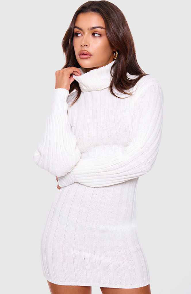 Roll Neck Jumper Dress - Cream