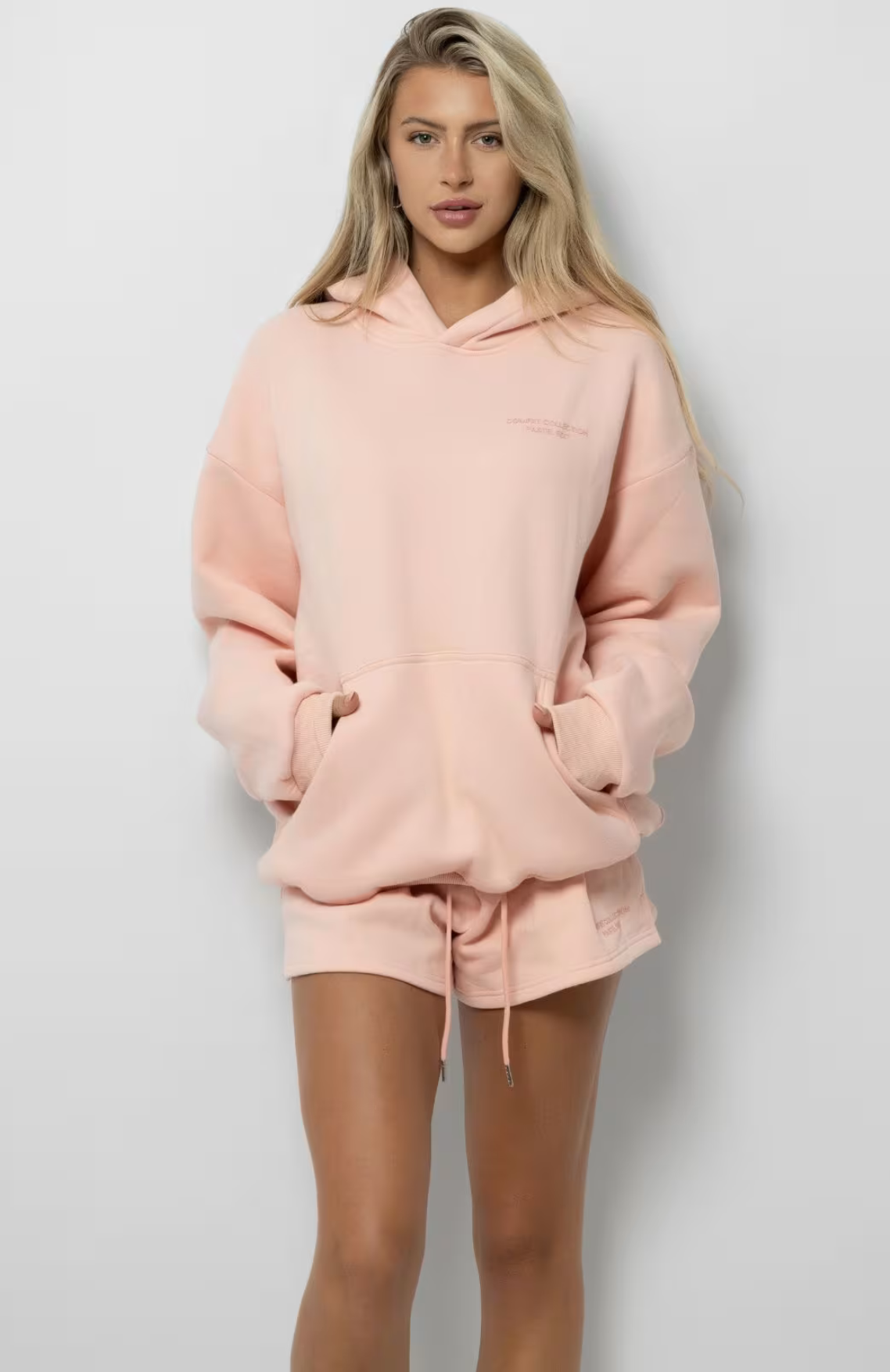 Oversize Hoodie + Shorts Set - Peach