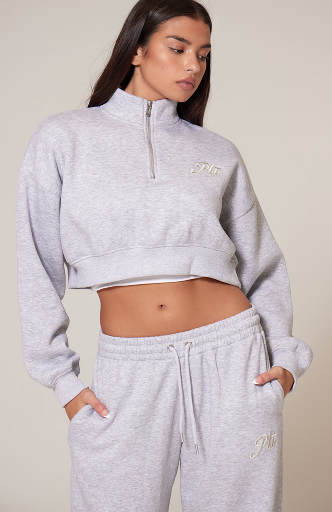 Tonal Embroidered Wide Leg Jogger - Grey Marl