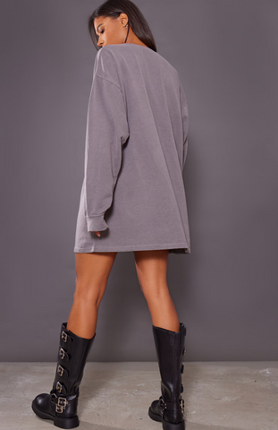 Sleeve Oversized Sweat Jumper - Charcoal