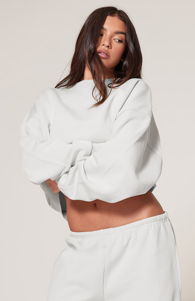 Premium Basic Crew Neck Cropped Sweatshirt - Ash Grey