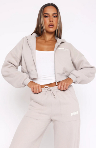 Cropped Zip Hoodie + Wide Leg Sweatpants Mineral Set - Moon